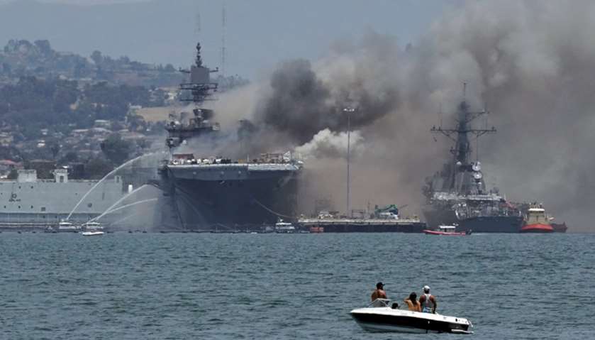 Stubborn fire aboard US Navy warship in San Diego