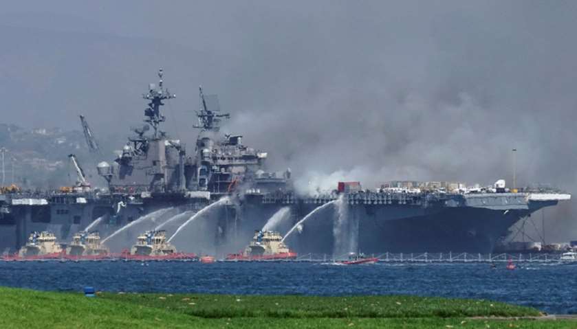 Stubborn fire aboard US Navy warship in San Diego