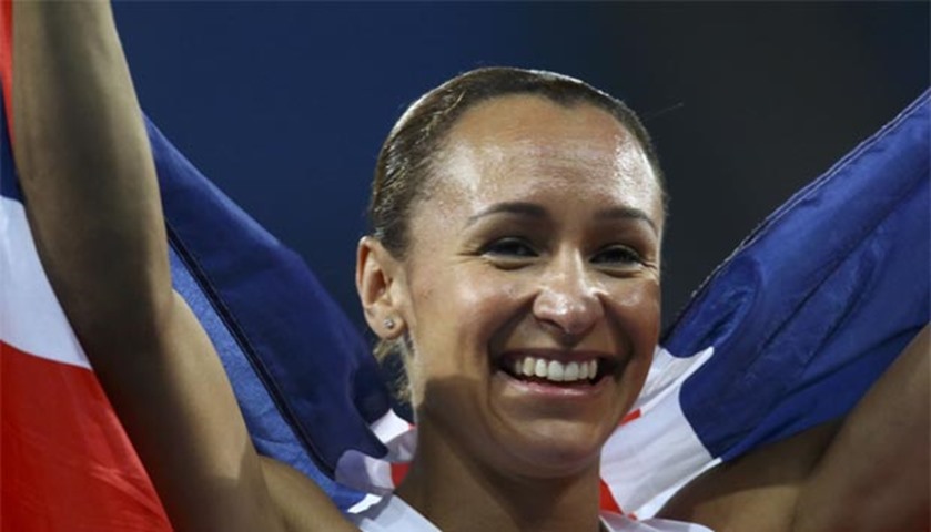 Silver medallist Jessica Ennis-Hill of Britain celebrates her win in the women\'s heptathlon 800m