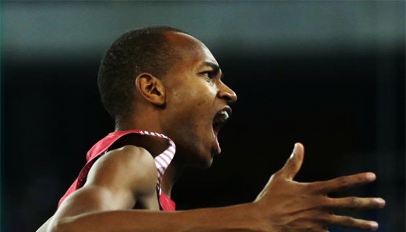 Qatar\'s Mutaz Essa Barshim reacts after successfully clearing 2.36m
