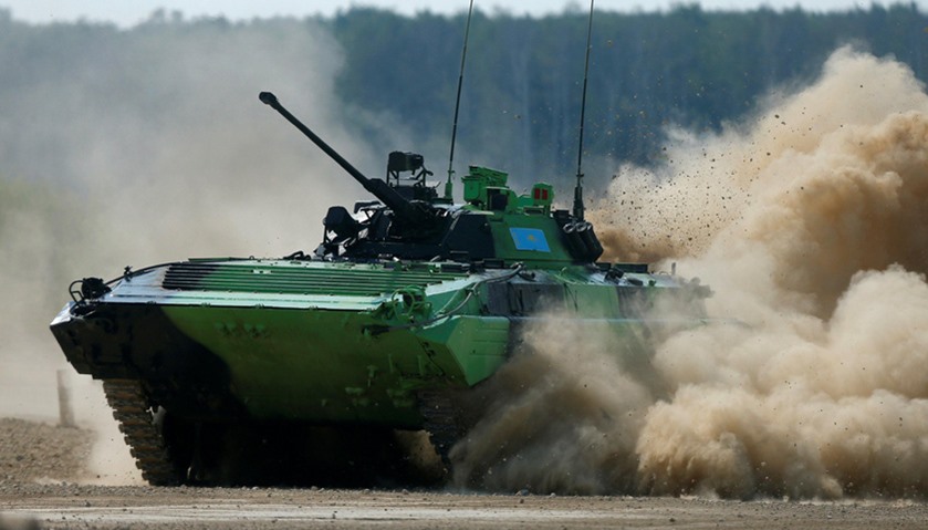 A BMP-2 amphibious infantry fighting vehicle, operated by a crew from Kazakhstan