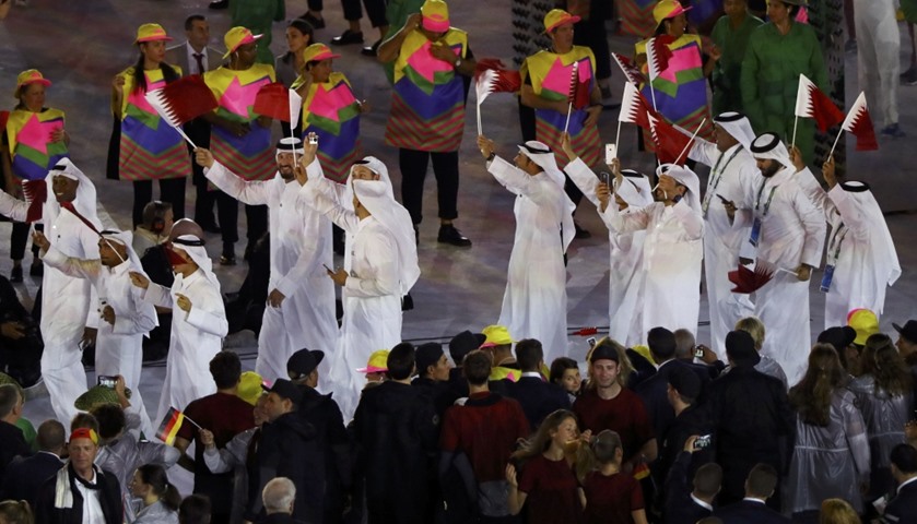 The Qatari contingent take part in the athletes\' parade