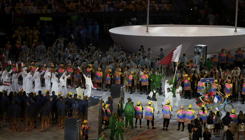 Qatar athletes parade during the Ceremony