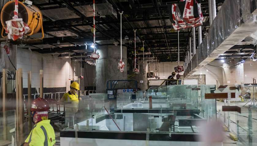 Counters for the Hong Kong immigration channels are seen under construction at the West Kowloon Term