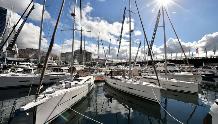 Yachts are moored at the Sydney International Boat Show in Darling Harbour in Sydney