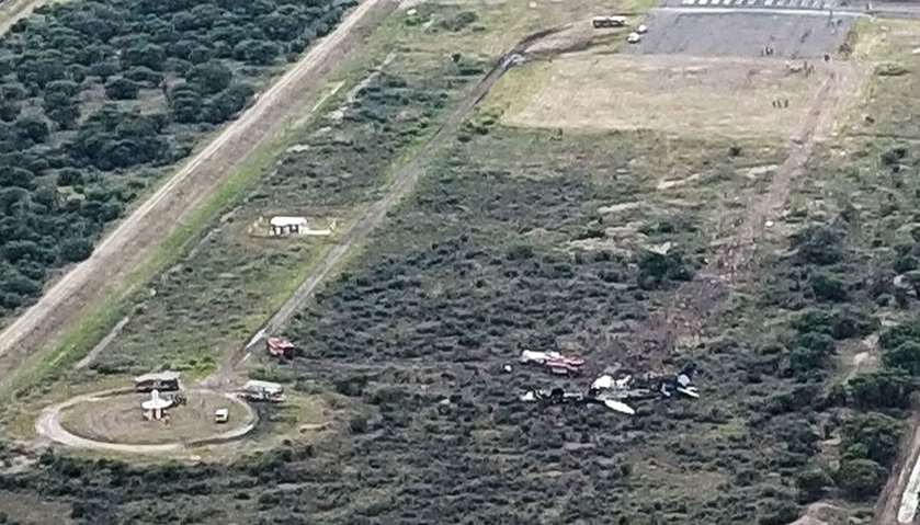 Wreckage of a plane that crashed with 97 passengers and four crew on board on take off at the airpor