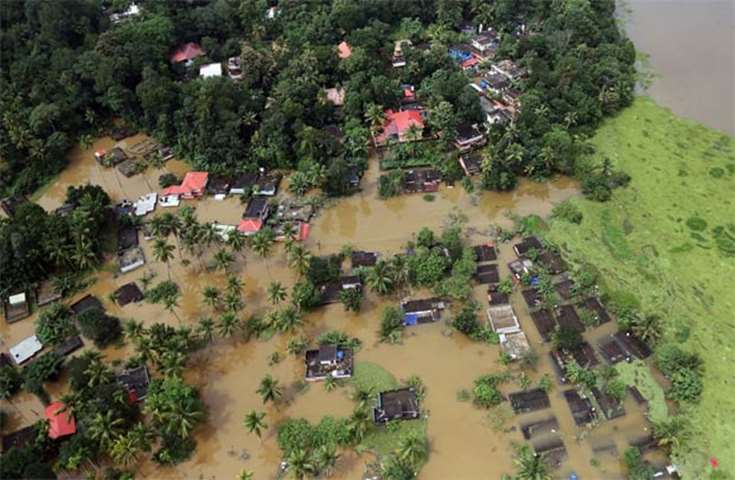 Houses surrounded by floodwaters are seen in the southern Indian state of Kerala