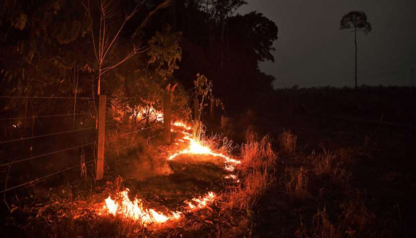 View of fire in the Amazon rainforest, near Abuna, Rondonia state, Brazil