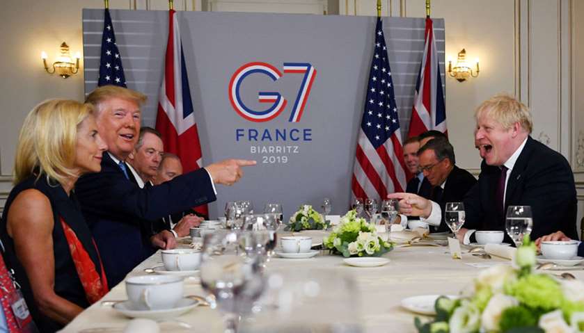 U.S. President Donald Trump and Britain\'s Prime Minister Boris Johnson hold a bilateral meeting