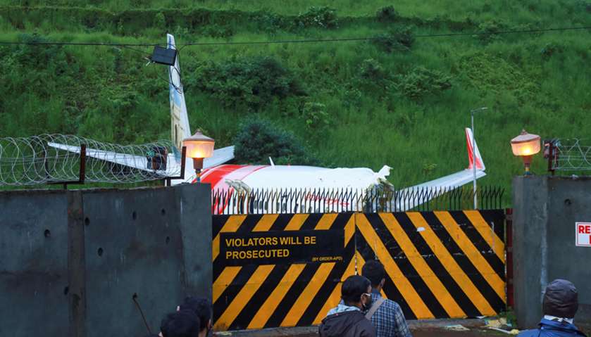 Wreckage of Air India Express jet is pictured at Calicut International Airport in Karipur