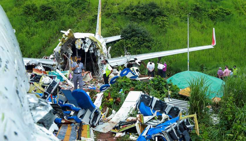 Wreckage of Air India Express jet is pictured at Calicut International Airport in Karipur