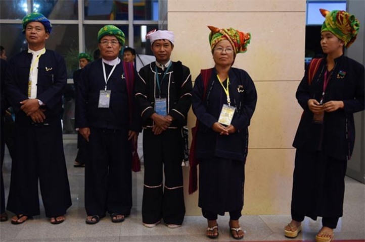 Peace conference delegates from the Pa\'O ethnic group at the convention center in Naypyidaw 
