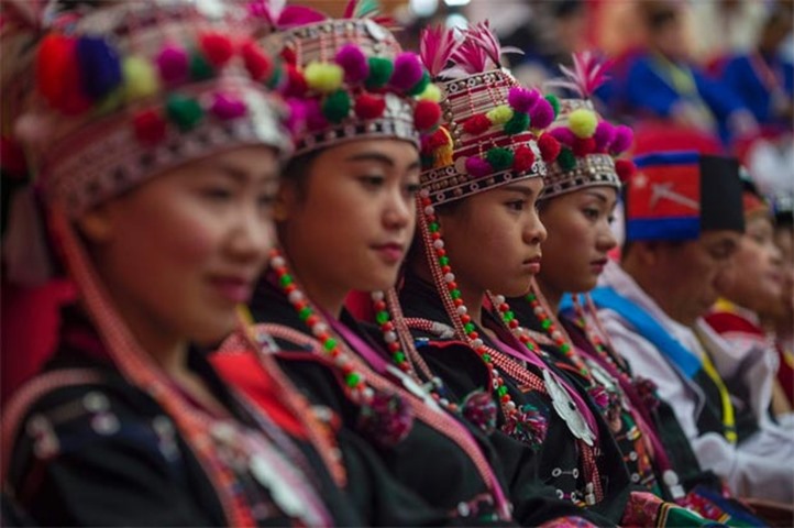 Delegates from the Akha ethnic group from eastern Shan state wear traditional costumes