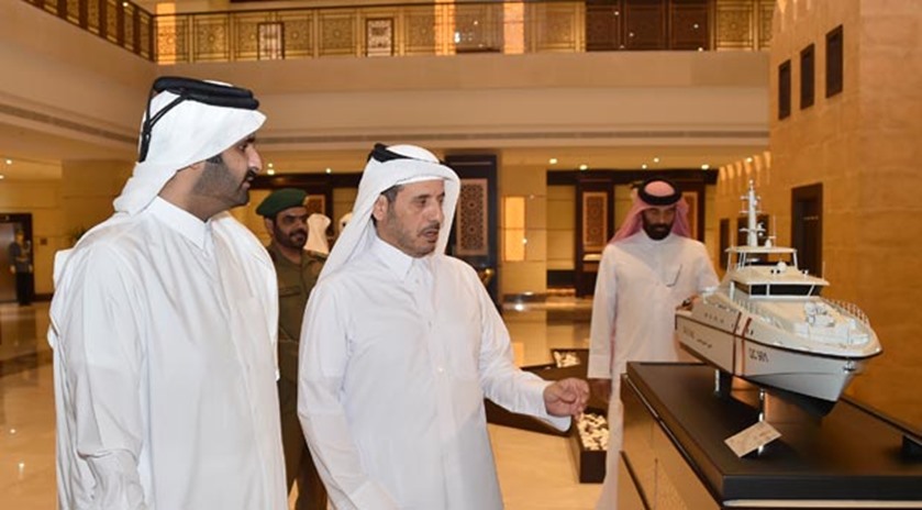 HH the Deputy Emir views one of the exhibits at the MoI headquarters