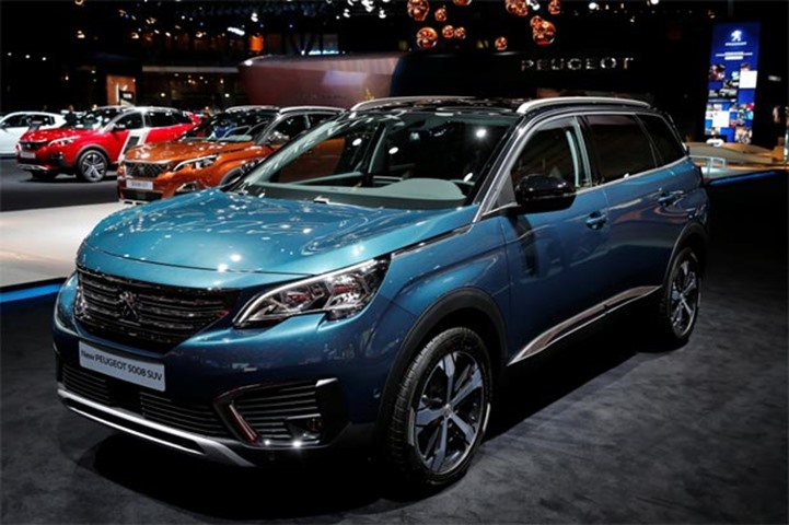 The new Peugeot 5008 SUV is displayed at the Paris show