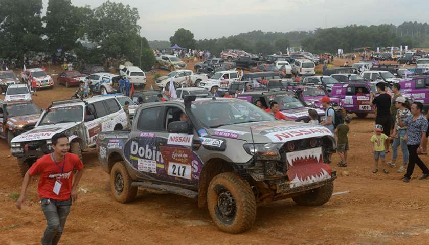 Vehicles taking part in the Vietnam Offroad 2017 race on the outskirts of Hanoi.