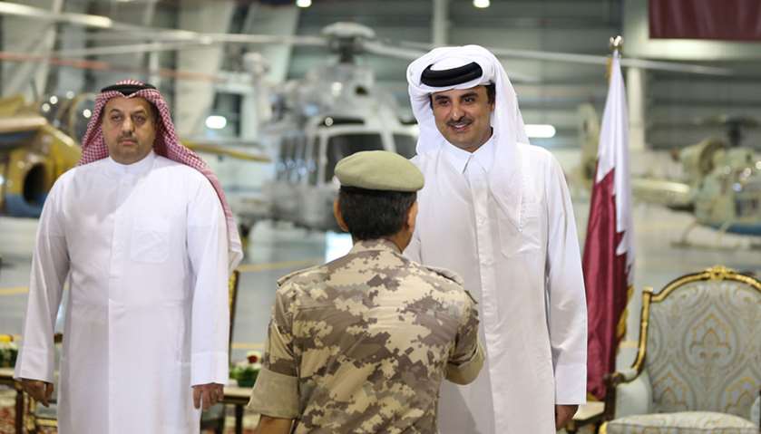 The Emir was accompanied by HE the Minister of State for Defence Affairs Dr Khalid bin Mohamed al-At