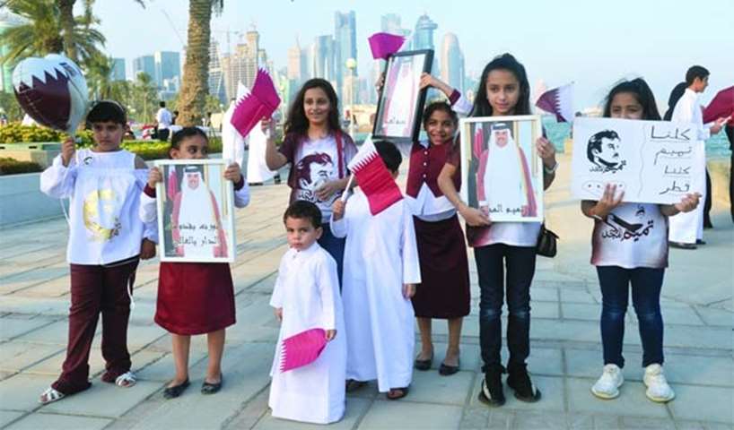 Schoolchildren were among the thousands who had come to greet His Highness the Emir