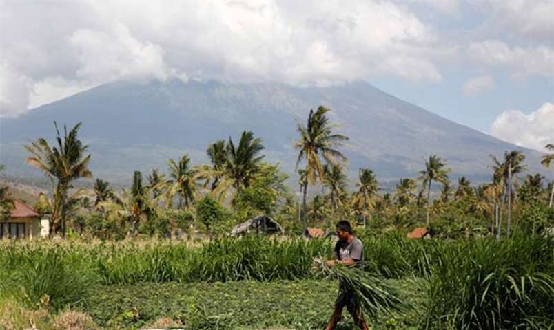 A farmer works in his field near Amed on the resort island of Bali