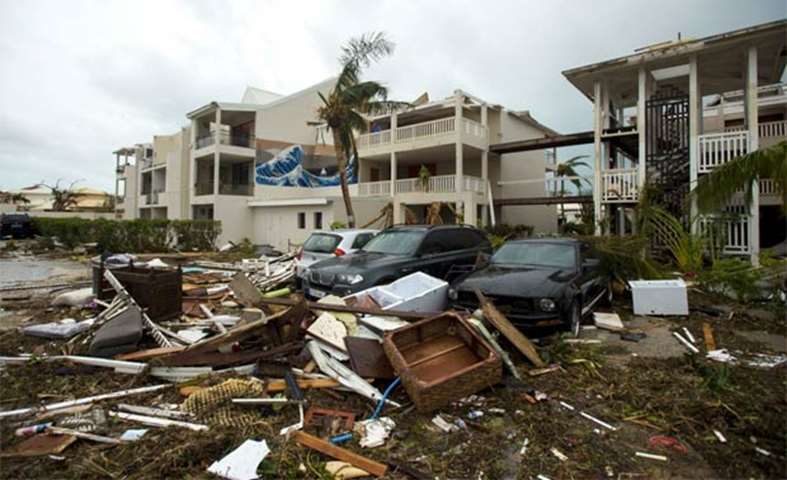 Destruction outside the Mercure hotel in Marigot, on the Bay of Nettle, on the Saint Martin island