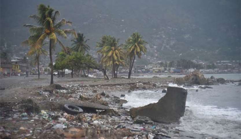 Debris and trash are seen on a beach in Cap-Haitien, as Hurricane Irma approaches