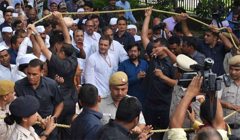 Congress president Rahul Gandhi looks on during a protest against petrol price hike in New Delhi
