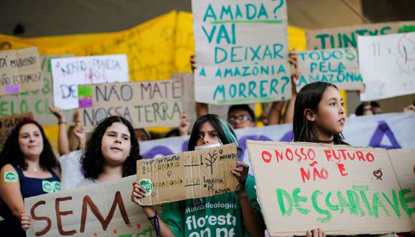 Demonstrators take part in the Global Climate Strike of the Fridays for Future movement in Brasilia,