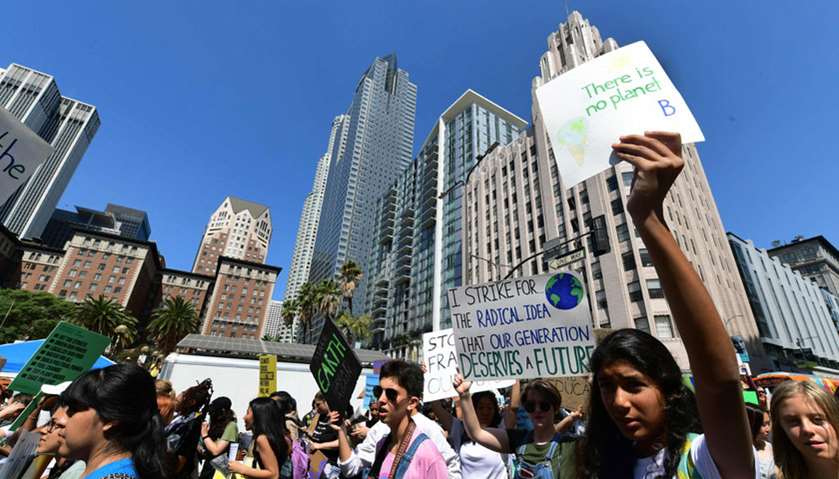 Thousands of youth demand action during a Climate Change protest in downtown Los Angeles