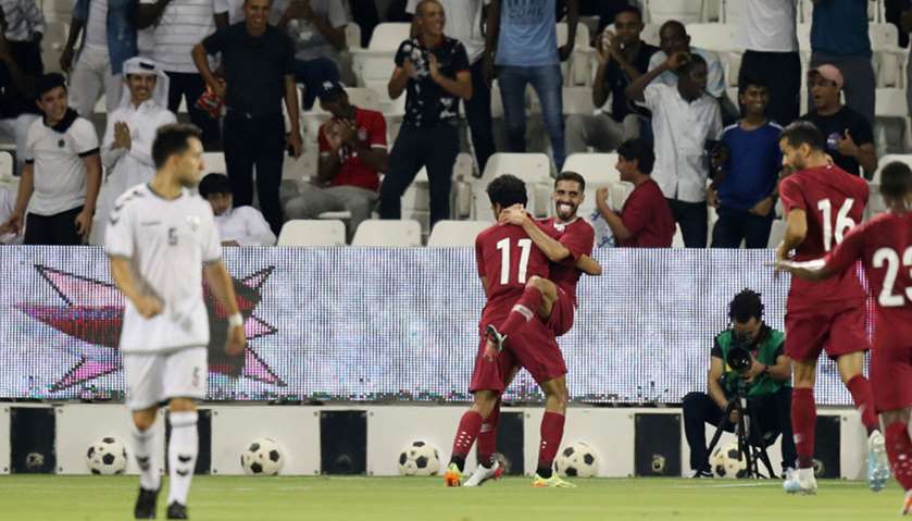 Qatar\'s Hasan Al Haydos celebrates scoring their third goal