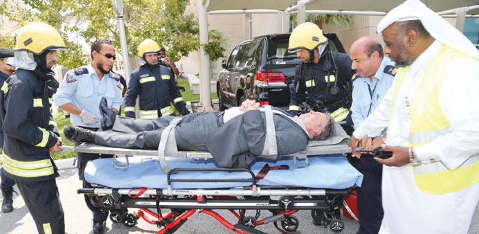  An u2018injuredu2019 person being taken to the ambulance during the mock drill.