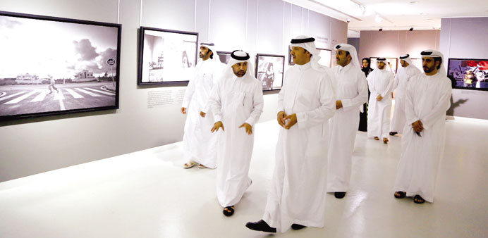 The dignitaries touring an exhibition at Katara.