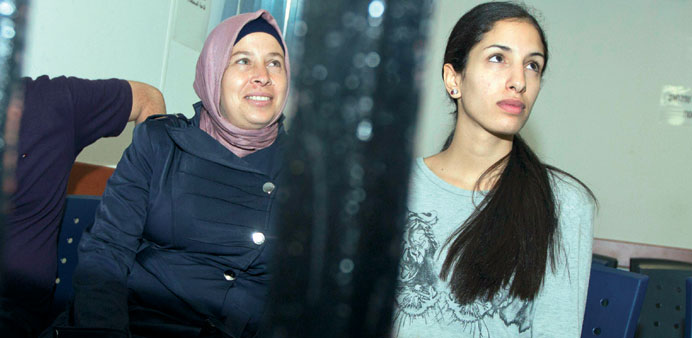 Nariman Tamimi (left) and Rana Hamadeh  sit during their trial at Israelu2019s Ofer military court near Ramallah yesterday.