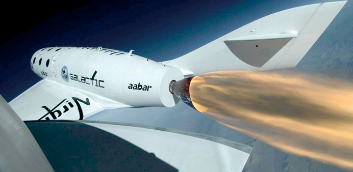 Virgin Galacticu2019s SpaceShip Two flies over the Mojave Desert in California.