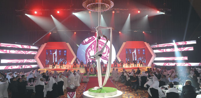 Acrobats perform at the launch of the new QSL season at the Sheraton Hotel yesterday. Picture: Noushad Thekkayil