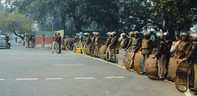 Security forces are deployed near Finance Minister Arun Jaitleyu2019s residence yesterday. Hundreds of AAP activists staged a noisy protest near Jaitleyu2019s