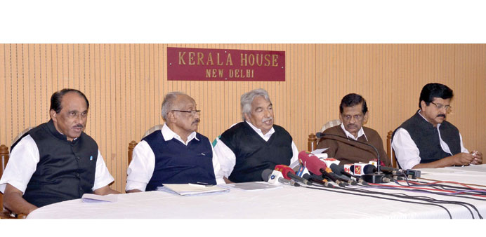 Kerala Chief Minister Oommen Chandy addressing a press conference in New Delhi.