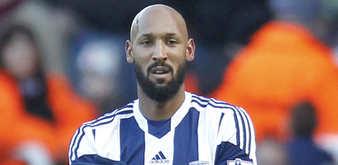 West Bromu2019s Nicolas Anelka u2018quenelleu2019 salutes celebrating a goal during their EPL match against West Ham yesterday. (AFP)