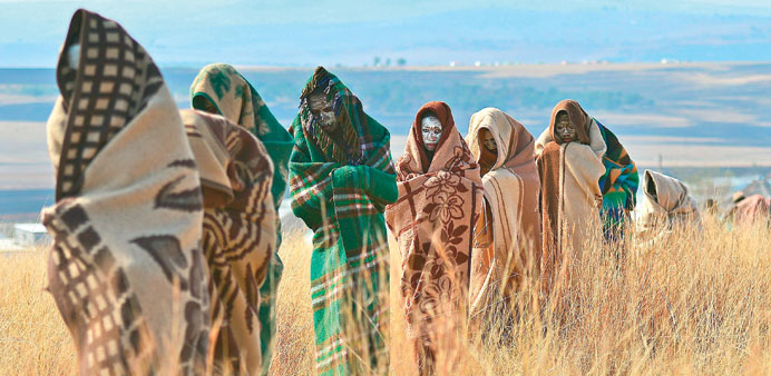 Boys from the Xhosa tribe who have undergone circumcision in Qunu.