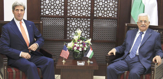 Kerry meets Abbas in Ramallah yesterday.