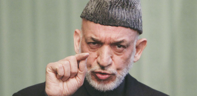 Afghan President Hamid Karzai speaks to journalists during a press conference in Kabul yesterday.