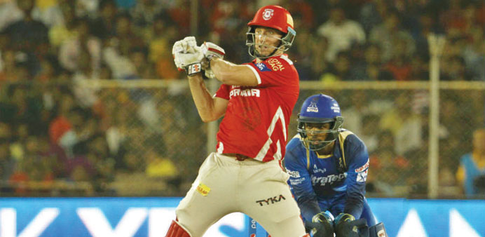 Kings XI Punjab batsman Shaun Marsh swats the ball away during the match against  Rajasthan Royals at the IPL in Ahmedabad yesterday. (BCCI)