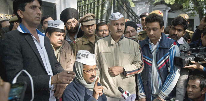 Aam Aadmi Party leader Arvind Kejriwal addresses the media after meeting Delhiu2019s lieutenant governor yesterday.
