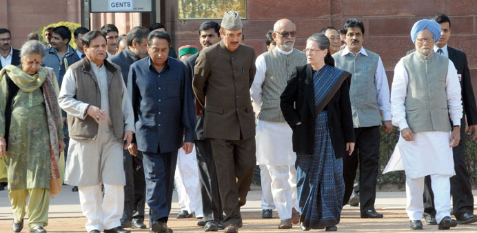 A Congress delegation led by party president Sonia Gandhi leave the Rastrapati Bhawan after meeting President Pranab Mukherjee on December 16. Sonia a