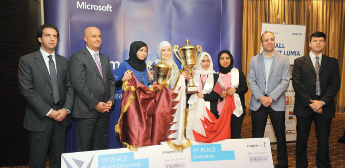 Microsoft executives and the winning teams from Qatar and Bahrain. PICTURE: Shaji Kayamkulam