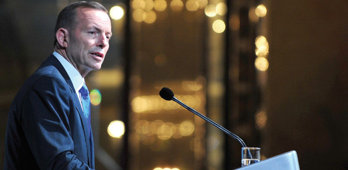 Australiau2019s Prime Minister Tony Abbott speaks during the 35th Singapore Lecture in Singapore yesterday.