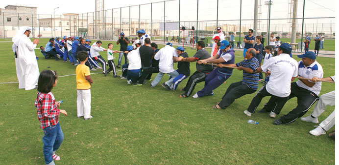 A tug-of-war competition in progress at Oryx GTLu2019s National Sport Day celebrations.
