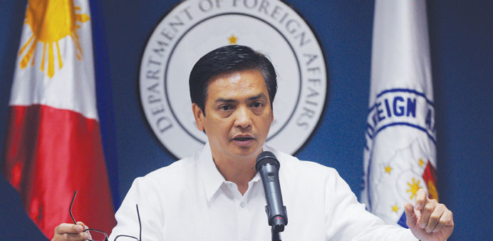 Department of Foreign Affairs spokesperson Charles Jose addresses a briefing in Manila yesterday. 
