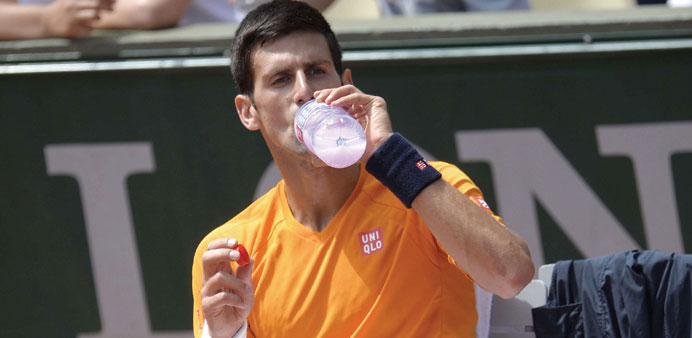 Serbiau2019s Novak Djokovic attends a training session ahead of the Roland Garros 2015 French Tennis Open in Paris yesterday.