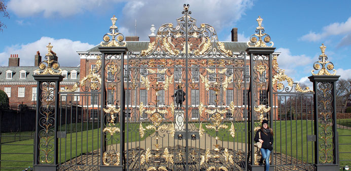 ROYAL RESIDENCE: The front gates of Kensington Palace in Hyde Park, London. The old part of the palace is a museum now, but the more modern part, left