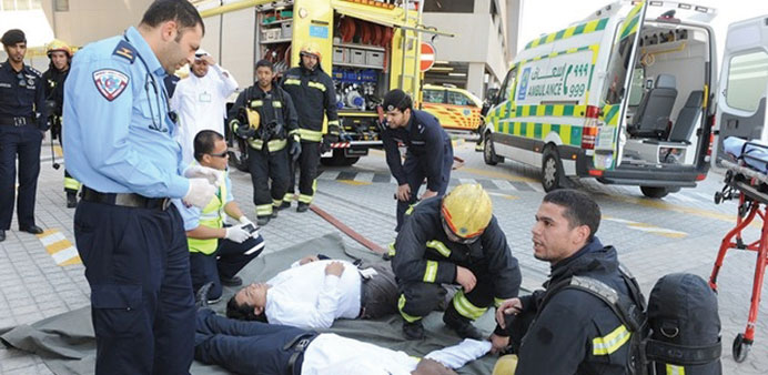  The evacuation exercise in progress.